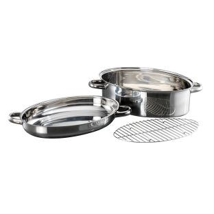 Baccarat Gourmet Stainless Steel Oval Roast & Steam 3 Piece Set 