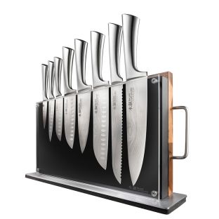 Baccarat Damashiro Bodo 10 Piece Japanese Steel Knife Block with Chopping Board 